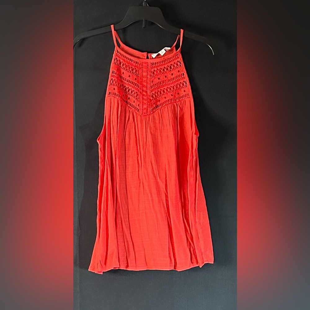 Mine Coral Lace Tank Small Boho Crochet Yoke Flowy Summer Top